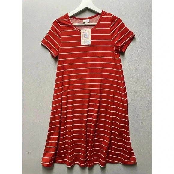 NWT LuLaRoe Size XS Red And‎ White Stripes Jessie Dress With Pockets - Picture 1 of 8